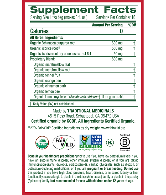Organic Throat Coat Lemon Echinacea Tea
